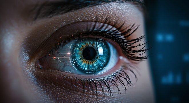 Human eye with digital circuit overlay