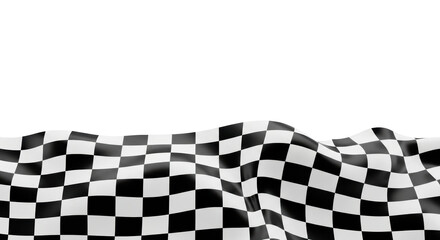 Isolated checkered flag pattern flying with wind effect, racing event symbol on surface