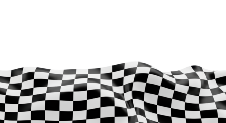 Isolated checkered flag pattern flying with wind effect, racing event symbol on surface
