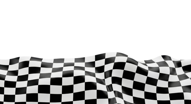 Isolated checkered flag pattern flying with wind effect, racing event symbol on surface
