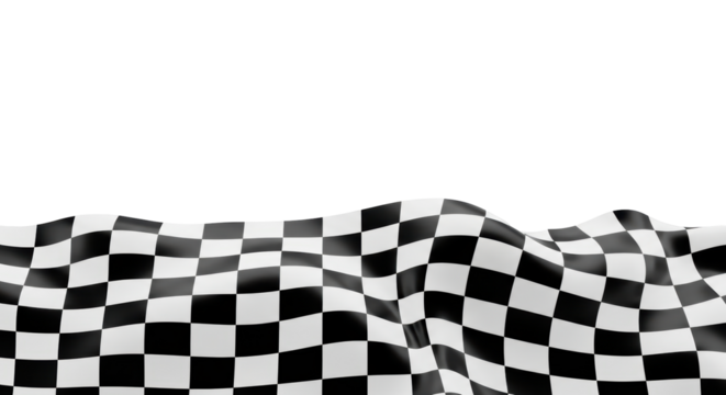 Isolated checkered flag pattern flying with wind effect, racing event symbol on surface