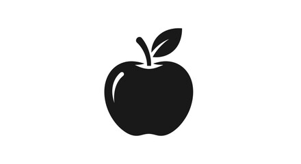 Silhouette of a Ripe Apple with Stem and Leaf.