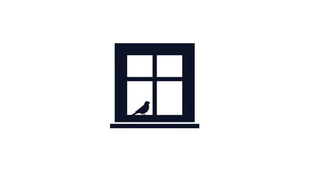 Bird perched on window sill inside a dark square frame.