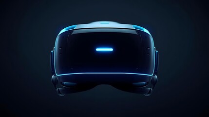 Obraz premium A futuristic virtual reality headset with glowing blue lights, presented against a dark, minimalist background.