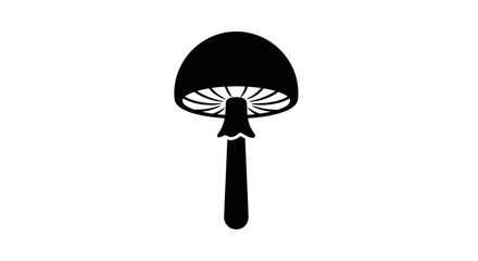 Close up of a mushroom, black and white illustration, detailed mushroom cap and stem, simple design, perfect for logo or icon.