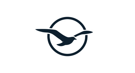 Seagull in flight, circle logo design element.