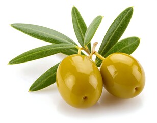 Fresh olives with leaves on a white background