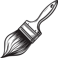 Painting Brush for Painter and Paint Vector Illustration, Sketch Drawing Line Linear Symbol Icon Engraving Coloring Book, Hand-drawn Doodle Black and White Isolated