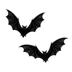 Fototapeta premium Two detailed black bats with open wings in flight isolated on transparent background