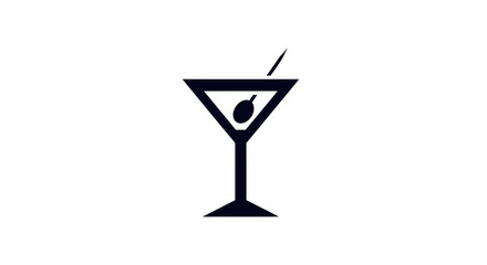 Minimalist dark silhouette of a martini glass with olive and cocktail pick.