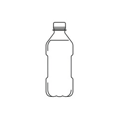 A simple black and white line drawing of a plastic water bottle with a cap.