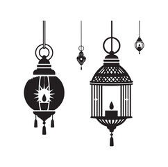 Hanging lantern silhouette black and vector 411