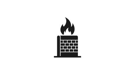 Fototapeta premium Firewall icon with brick wall and flames symbol.