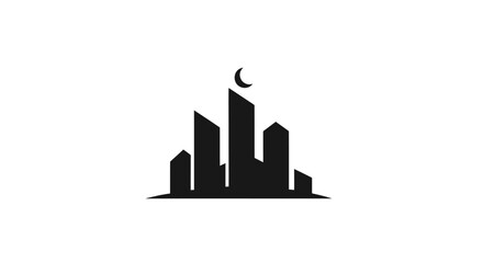 Obraz premium Silhouette of a city skyline with a crescent moon on top of the tallest building.