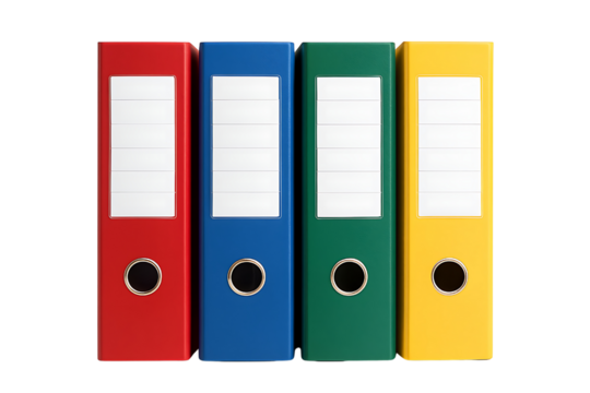 Colorful binders arranged neatly on a shelf for organized document storage and easy access