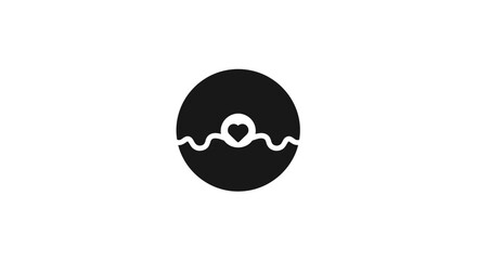 Minimalist Black Circle Icon with a Heart on a Wavy Line.