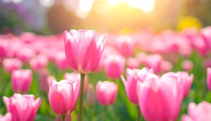 Obraz premium Radiant Pink Tulips Blossoming in Spring Sunlight