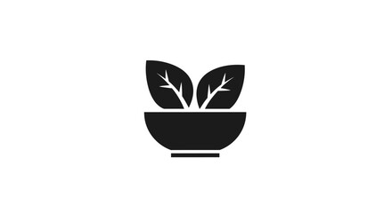 Minimalist Bowl with Leaves Icon Representing Healthy Eating and Nature.