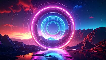 Futuristic portal in a vibrant landscape