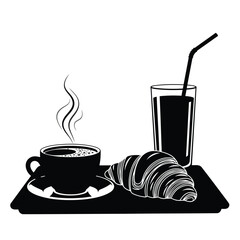 Silhouette of a breakfast tray with coffee, croissant, and juice, perfect for morning enjoyment.