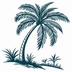 Seamless Summer Palm Tree Vector Pattern on White