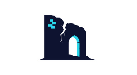 Ruined building archway digital pixelated design.