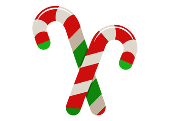 Two Crossed Candy Canes with Red Green and White Stripes