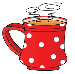 Cute cartoon hand drawn vector red tea mug clipart.