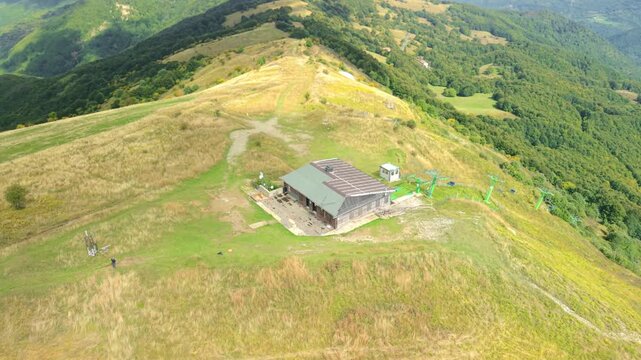 Aerial view, taken by a drone, of the Appennines mountains in the region named of &ldquo;Quattro Province&rdquo; (Four Provinces); is a mountain area between Lombardy, Piedmont, Emilia and Liguria Regions.