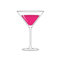 A detailed line drawing of a martini glass filled with a vibrant pink liquid.