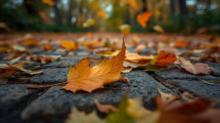 Autumn leaves falling to the ground, created with Generative AI.