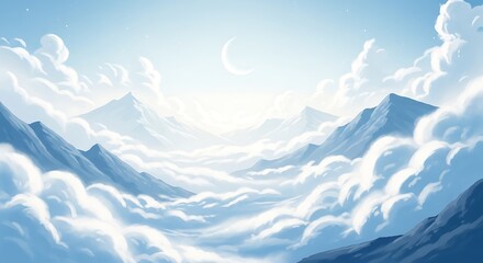 Majestic Mountain Peaks Pierced by Cloudscape.