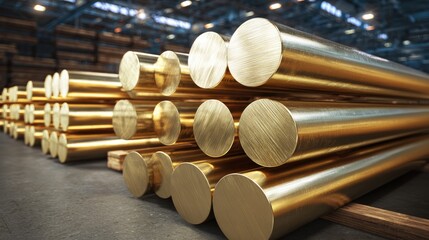 Metallic Rods in an Industrial Setting, Close-Up View of Hardware, Factory with Bright Lighting, Manufacturing and Production Environment