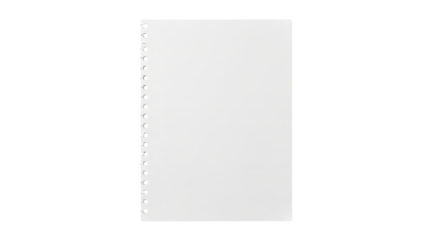 Isolated sheet of paper with punch holes for binder, education concept close up view