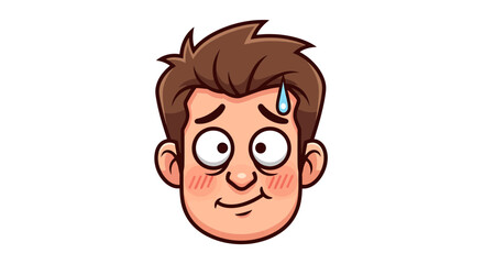 Cartoon Illustration of a Man with a Nervous Expression Displaying Slight Perspiration on Forehead