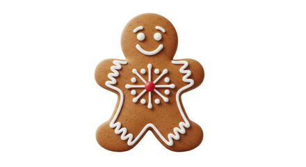 Isolated happy gingerbread man cookie with holiday frosting and winter decoration