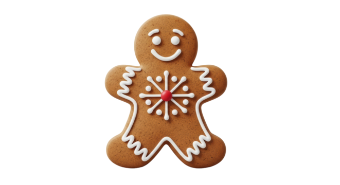 Isolated happy gingerbread man cookie with holiday frosting and winter decoration - Powered by Adobe