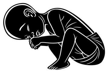 Obraz premium Stylized silhouette of a fetal position child in black and white