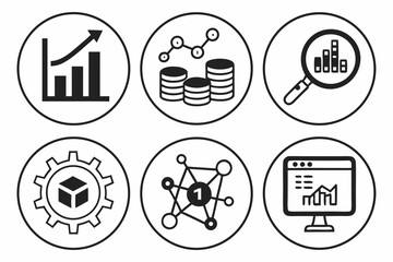 Collection of business and finance icons representing growth and data analysis