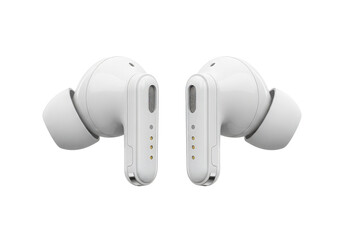 Pair of modern wireless earbuds displayed against a clean background, showcasing sleek design and features