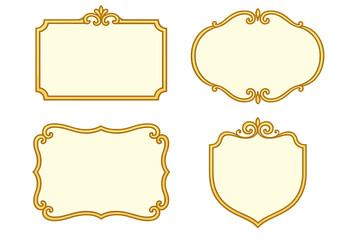 Set of elegant gold frames. Ornate vintage border collection for invitation, announcement or award. Luxury decorative golden filigree label. Classic baroque certificate design.