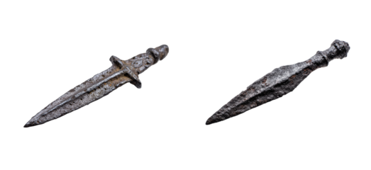 Artifacts unveiled close-up of ancient weapons at archaeological site