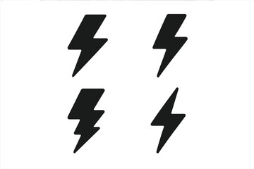 Lightning bolt icon set. Simple flat vector illustration. Symbol of power, energy, electricity and thunder. Flash sign collection. Black silhouette pictogram. Modern graphic element.