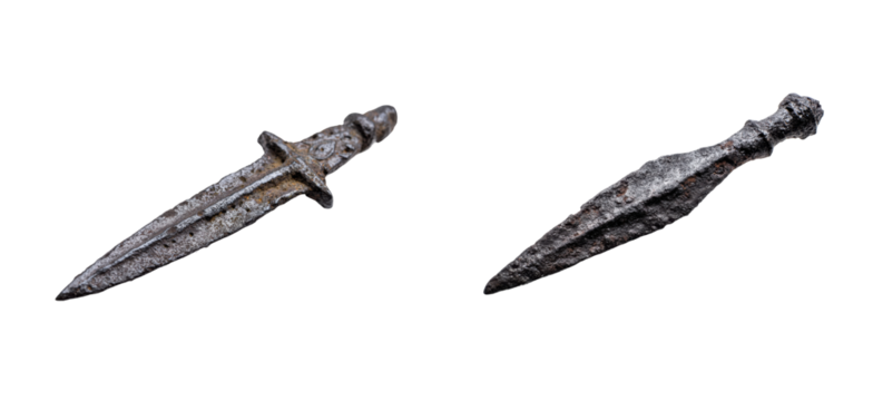 Artifacts unveiled close-up of ancient weapons at archaeological site