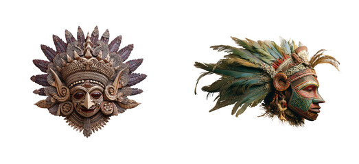 Cultural masks display art exhibition unique crafts indoor close-up
