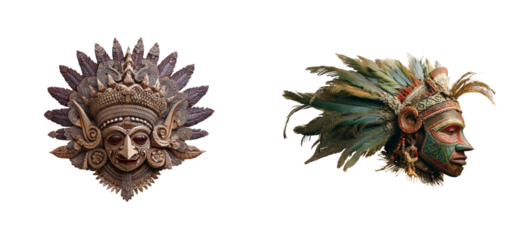 Cultural masks display art exhibition unique crafts indoor close-up