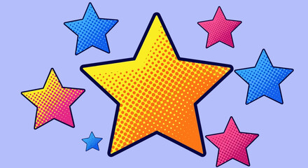 Fototapeta premium Group of seven colorful stars in a pop art design.