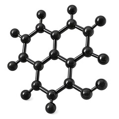 Black molecular model of a complex organic chemical structure