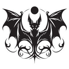 Black Vampire Bat Silhouette Vector Illustration design, Solid White Background