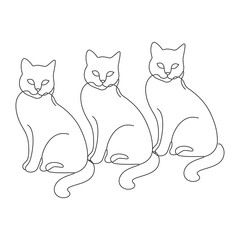 Minimalistic Line Art Depiction of Three Sitting Cats in Symmetry